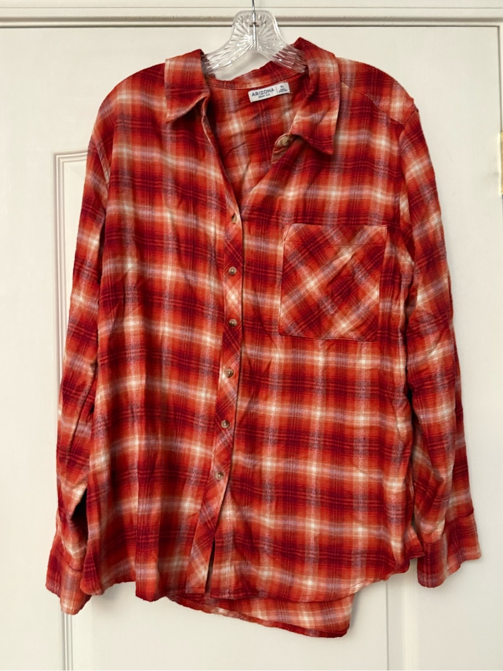 Arizona Jean Company Red and Cream Plaid Button-Down Shirt for Kids